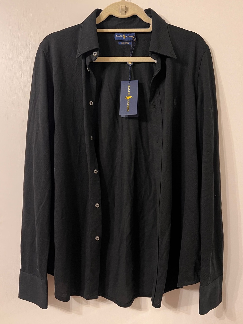 RALPH LAUREN BLACK 100% COTTON KNIT OXFORD BUTTON DOWN SHIRT ✨